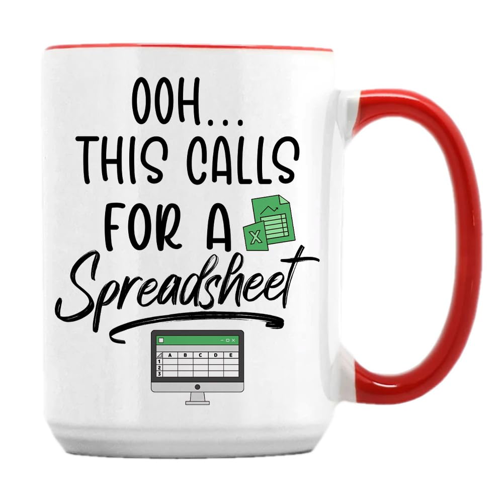 Getagift OOH... This Calls for A Spreadsheet, Accountant Gift, 15oz Coffee Mug. (Red Inside)