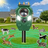 Ultrasonic Animal Repeller Outdoor - Cat Repellent & Deterrent with PIR Sensor & Flashing Light,Solar Powered Deer Repellent for Squirrels, Raccoons, Skunks, Rabbits,and Dogs, IP65 Waterproof （1 Pack）