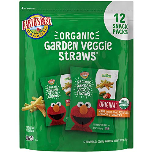 earth39s best organic kids snacks sesame street toddler snacks organic garden veggie straws for toddlers 2 years and older original multipack 5 oz bags 12 count
