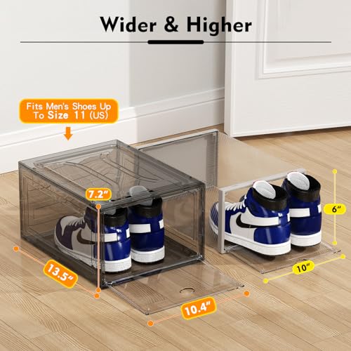 Upgrade Harder Solid Plastic Shoe Organizer, Shoe Storage with Magnetic Front Door, Shoe Rack 6 Pack Shoe Boxes Clear Stackable, Sneaker Storage, Shoe Organizer for Closet, Shoe Display Case, Black 6 Upgrade Harder Solid Plastic Shoe Organizer, Shoe Storage with Magnetic Front Door, Shoe Rack 6 Pack Shoe Boxes Clear Stackable, Sneaker Storage, Shoe Organizer for Closet, Shoe Display Case, Black - Image 4
