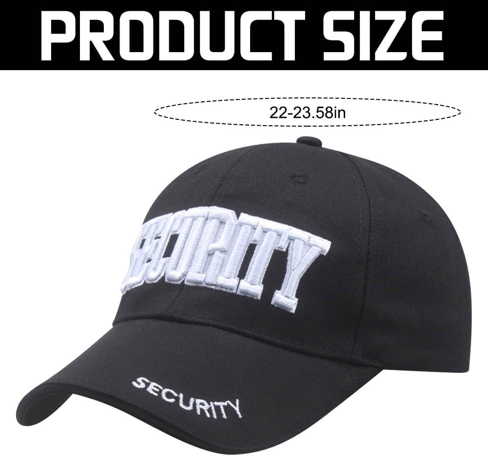 Security Baseball Cap 3D Embroidered Adjustable Security Hat for Security Guard Uniform Officer Bounce