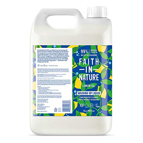 Faith In Nature Natural, Super Concentrated, Biodegradable Washing Up Liquid with Lemon Oil, Vegan and Cruelty Free, No SLS, Parabens or Phosphates, 5 L Refill Pack