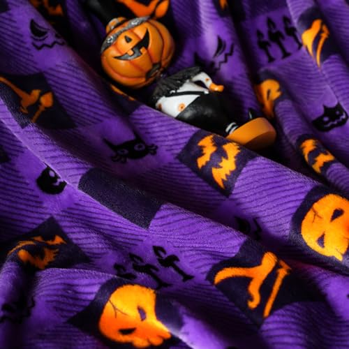 Touchat Halloween Blanket, Fleece Throw Blankets, Buffalo Plaid Throw Blanket for Couch Sofa Bed, Soft Warm Fuzzy Cozy Plush Checkered Blanket, Farmhouse Fall Decor, Purple