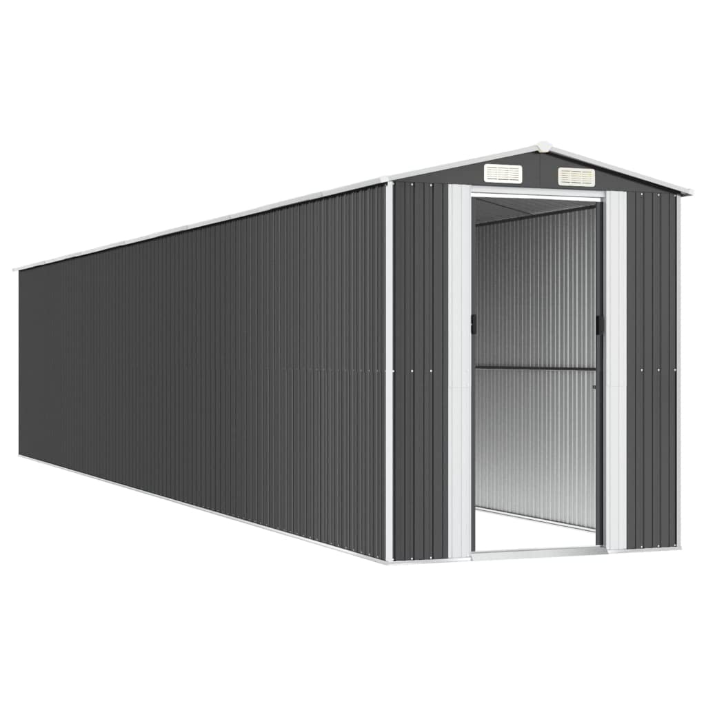 Abri de jardin en acier galvanisé, anthracite, 192 x 1021 x 223 cm, porte coulissante, fentes d'aération, beaucoup d'espace de rangement pour outils de jardin et accessoires de piscine