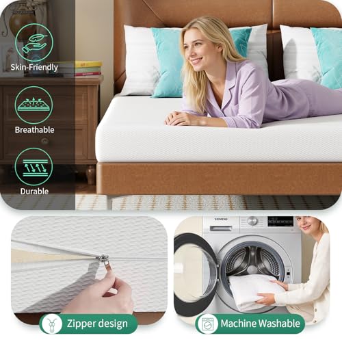Image of FDW 6 Inch Queen Mattress, Medium Firm Base Foam, Breathable & Comfortable with Removable Washable Zipper Cover, Bed in a Box, CertiPUR-US Certified, White