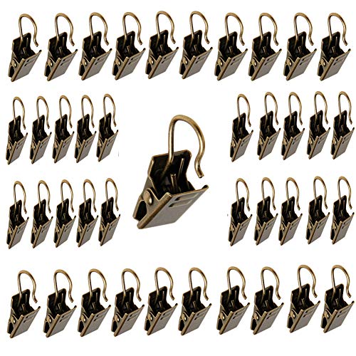 BEELY 40 Pack Stainless Steel Curtain Clips with S Hook Hanging Clamp Hooks for Curtain Photos Home Decoration,Art Craft Display and Outdoor Activities Supplies (Antique Brass)