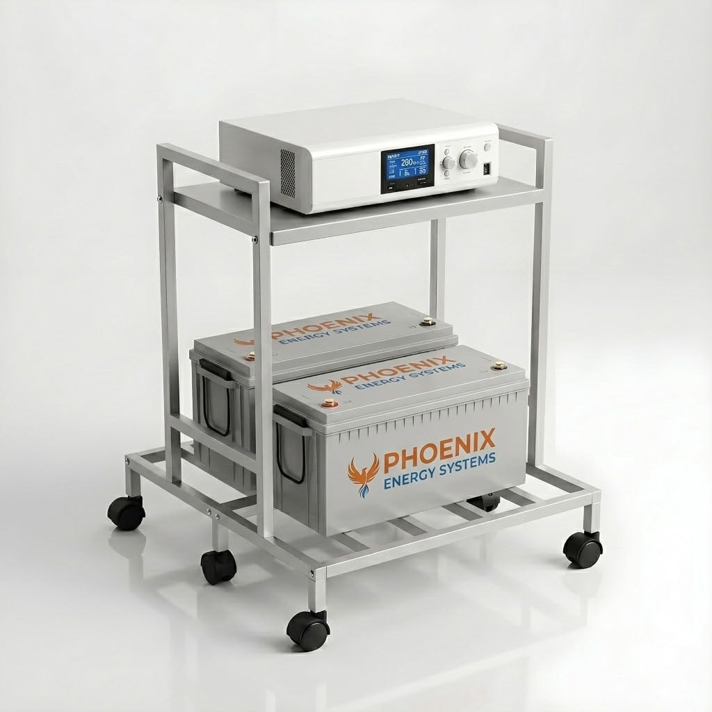 2-Tier Metal UPS Inverter Stand with Wheels | Heavy-Duty Battery Trolley, Dual Shelf Storage, 100Kg+ Load Capacity (Silver)-image-31