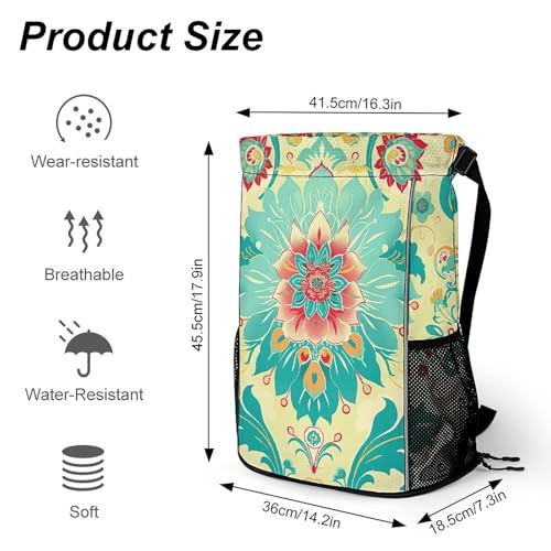 Drawstring Gym Backpack with Shoe Compartment And Wet Pocket, 28L Lightweight Waterproof Cartoon Floral Pattern Sports Backpack for Workout Swim Beach Travel String Bag for Men Women2