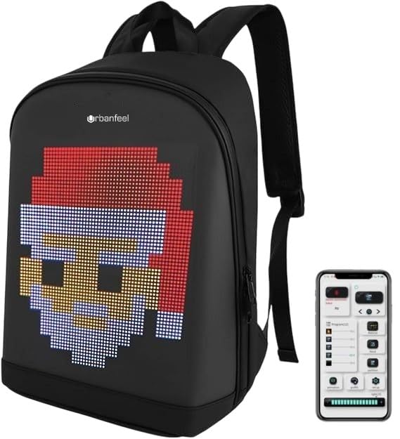 URBANFEEL Mochila LED Inteligente con Pantalla Digital Programable, Control por App...