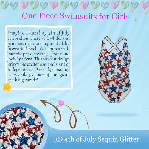 Image of Girls One Piece Swimsuit 3D Sequin Glitter Cross Back Quick Dry Sparkly Bathing Suit for Beach Pool 5-14Y