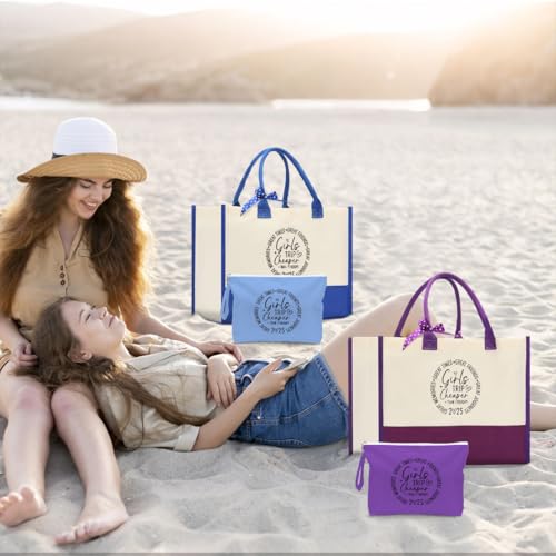 Fokongna Girls Trip 2025 For Women Friend Sister Travel Gifts Canvas Tote Bag Wet Bag for swimsuit Beach Bags Gifts4