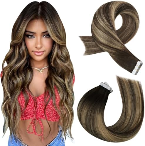 Moresoo Human Hair Extension Tape in Balayage Real Hair Tape in Extensions Light Brown with Platinum Blonde Ombre Tape in Hair Extensions Real Human Hair 12 Inch 20 Pieces/30g #8/22/8