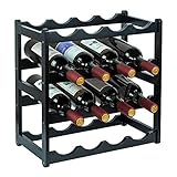 Homevany Bamboo Wine Rack, Sturdy and Durable Wine Storage Cabinet Shelf, Wine Racks Countertop for Pantry - 4 Tiers 16 Bottle Wine Rack Black