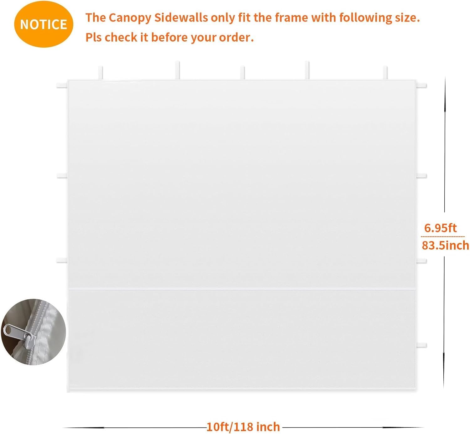 Canopy Sidewalls for 10x10 Pop Up Tent Gazebo Frame, 2 Pack SunWalls, White (2PCS Side Panel Only, Frame NOT Included)