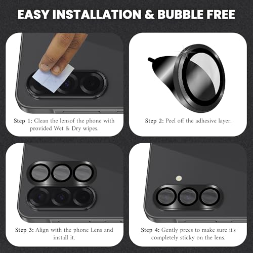 Image of FIRST MART Black Camera Ring Guard Protector for Samsung Galaxy A36 and Samsung A56 | Tempered Glass with Metal Alloy Rings, HD Clear, Scratch Resistant, Case-Friendly | Pack of 1