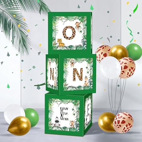 FVABO Wild One Birthday Party Balloon Box - 3Pcs Jungle Safari Theme One Balloon Box Decorations, Wild Animal First Birthday Balloon Boxes Backdrop Block For Wild One 1st Birthday Party Supplies Cover