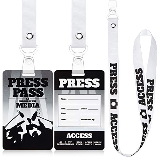 10 Sets Press Party Pass Kits Press Party Pass Novelty ID Badge Halloween Prop Costume Press Party Pass Lanyard Press Party Label Tag for Halloween Costume Reporter Cosplay Birthday Party Favors