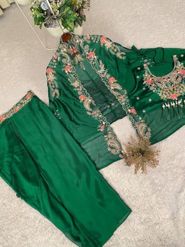 Image of infloura Speciel Outfit Chinon silk Fabric Dhoti With Cording Work Blouse With Stiched Lehenga Choli Set indowestern three piech wedding party letest new Green