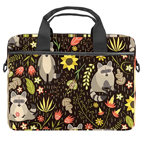 Sac à bandoulière pour ordinateur portable 13-14 pouces vert et motif raton-laveur original