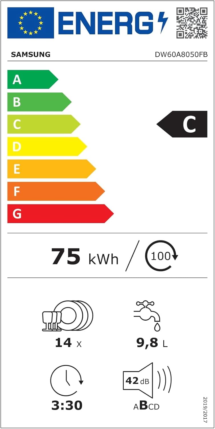 Samsung DW60A8050FB/ET Lavastoviglie Libera Installazione da 14 Coperti. [Classe di efficienza energetica C]