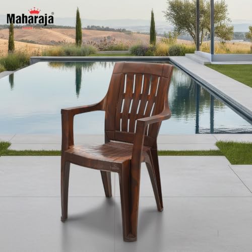 Image of MAHARAJA Premium Heavy Duty Plastic Chairs for Home, Office & Outdoor (Teakwood,Pack of 4)
