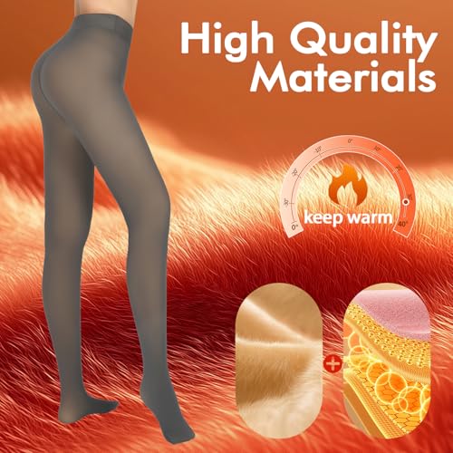 Image of X-CHENG 2 Pairs Fleece Lined Tights Women-Thermal Pantyhose leggings Women,Fake Translucent Skin Colored Tights for Winter