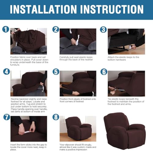 Image of H.VERSAILTEX Stretch Recliner Slipcovers 1-Piece Durable Soft High Stretch Jacquard Sofa Furniture Cover Form Fit Stretch Recliner Cover /Protector (Recliner, Chocolate)