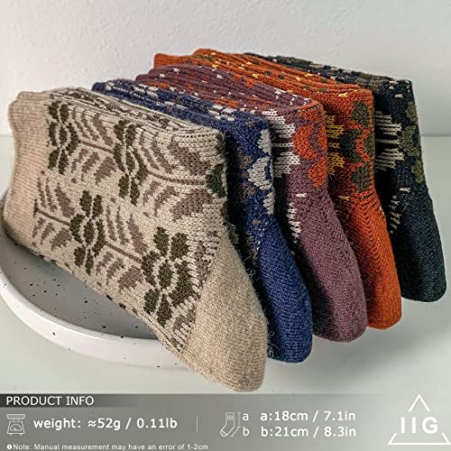 IIG 5 Pairs Womens Pretty Vintage Wool Socks Unique Print Design Soft Cozy Warm Crew Socks Christmas Gift2