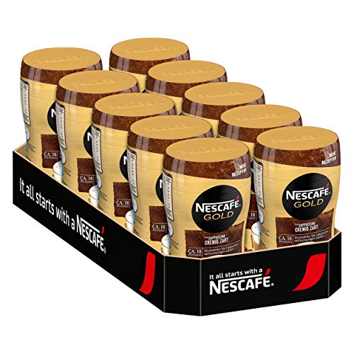 Nescafé Gold Typ Cappuccino Cremig Zart, Löslicher Bohnenkaffee, Instantkaffee, Instant Kaffee, Dose, 10 x 250 g