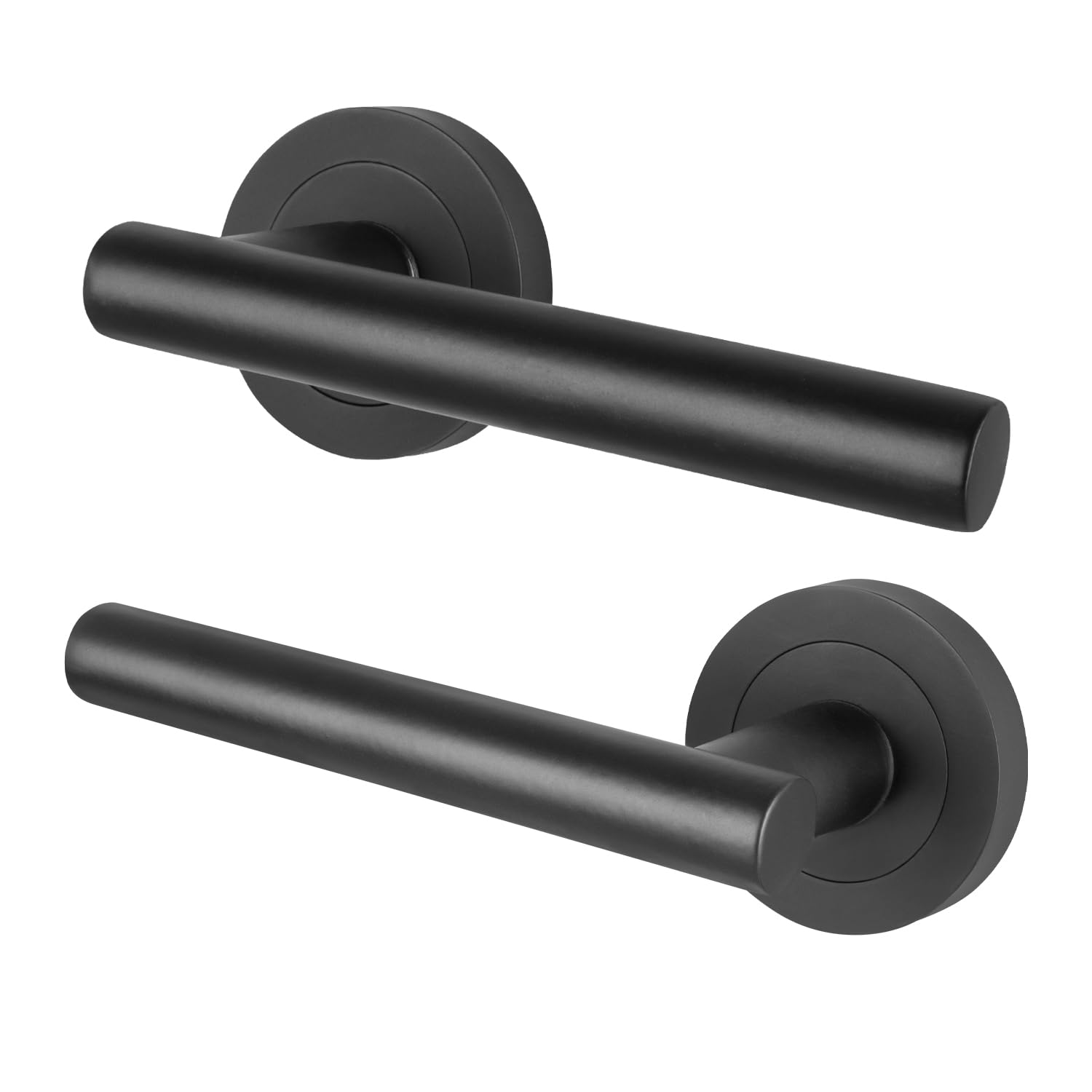 EAI Black Door Handles, 1 Pair of Internal Matt T-Bar Lever on Round Rose Handles - Oliena Range — image 1