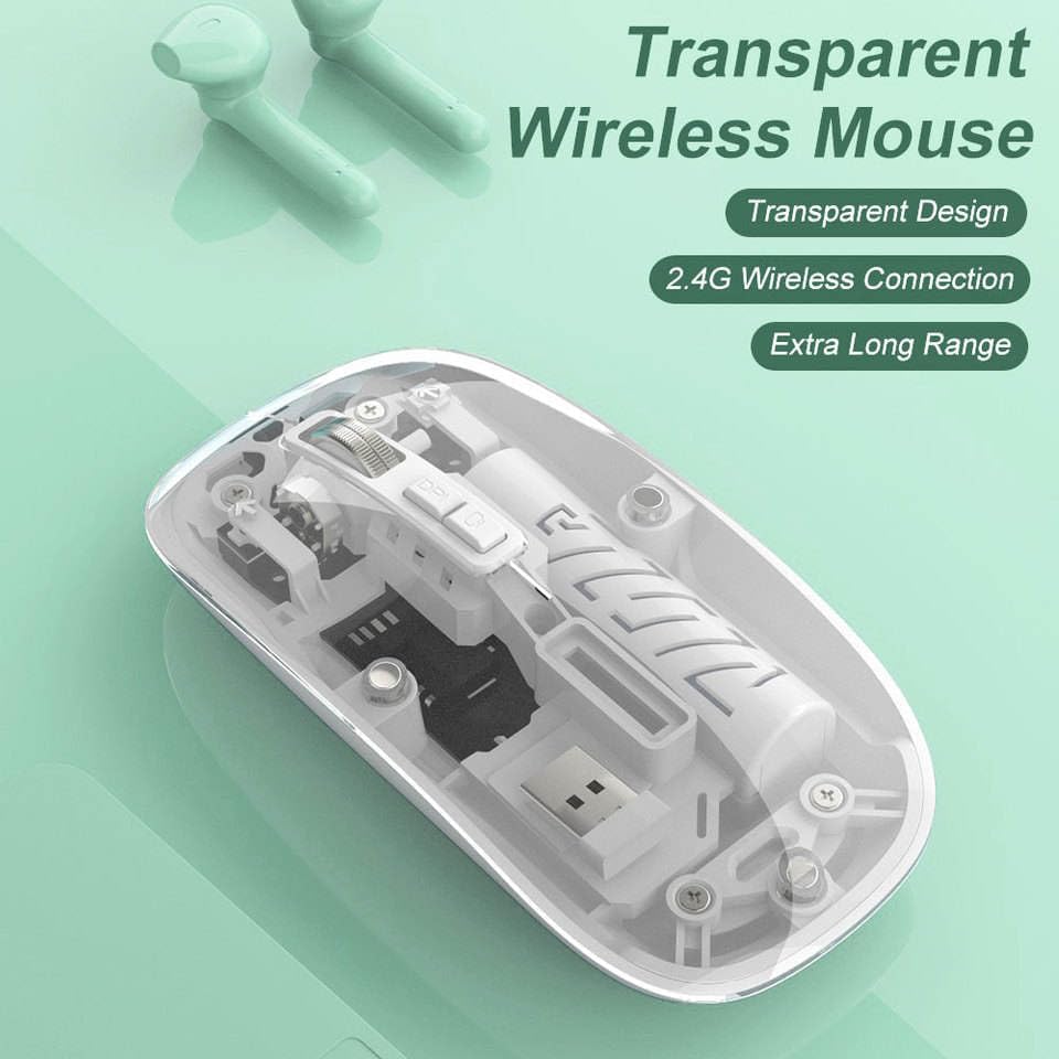 Image of Wireless Mouse with USB Receiver & Bluetooth | Dual Mode Optical Mouse with DPI Adjustment | Silent Click, Transparent Design | Rechargeable Battery | Slim Portable Mouse for Laptop (SkyBlue)