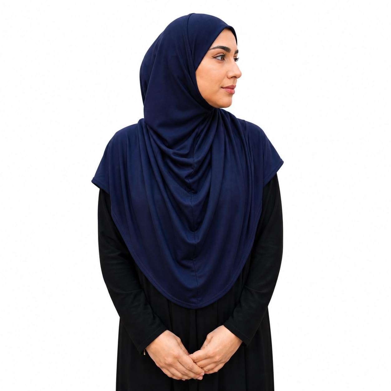 Yaqeen One Piece large Hijab cotton/Jersey women instant Amira Khimar Instant scarf islamic salah prayer clothes (Navy)