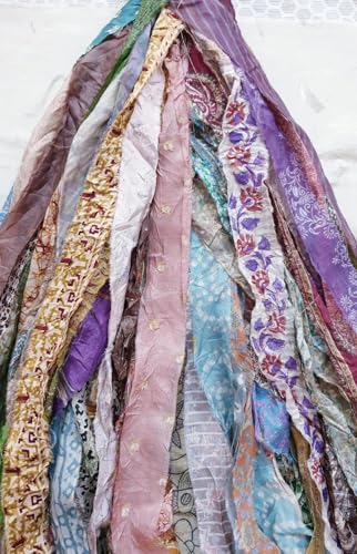 Image of 21 Yards Unstitched Sari Silk Yarn Ribbon Tassels SKEINS Muted Dull Shades Journal Scrapbook Craft Project Decor DLLNG (21 Yards)