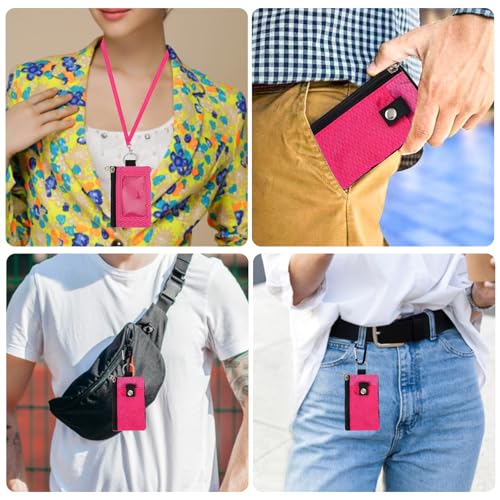 Image of MASAPHlL Small Lanyard Wallet for Women /Men with RFID Blocking ID Card Wallet, Minimalist Nylon Zipper Pouch, Travel Neck Wallet with Keychain, ID Window for Card,Coin,Cash (Rose+Light Rose)