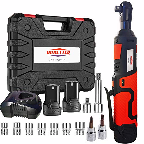 3/8" Cordless Electric Ratchet Wrench Set, Dobetter 40 Ft·lb Power Ratchet Tool with (2)