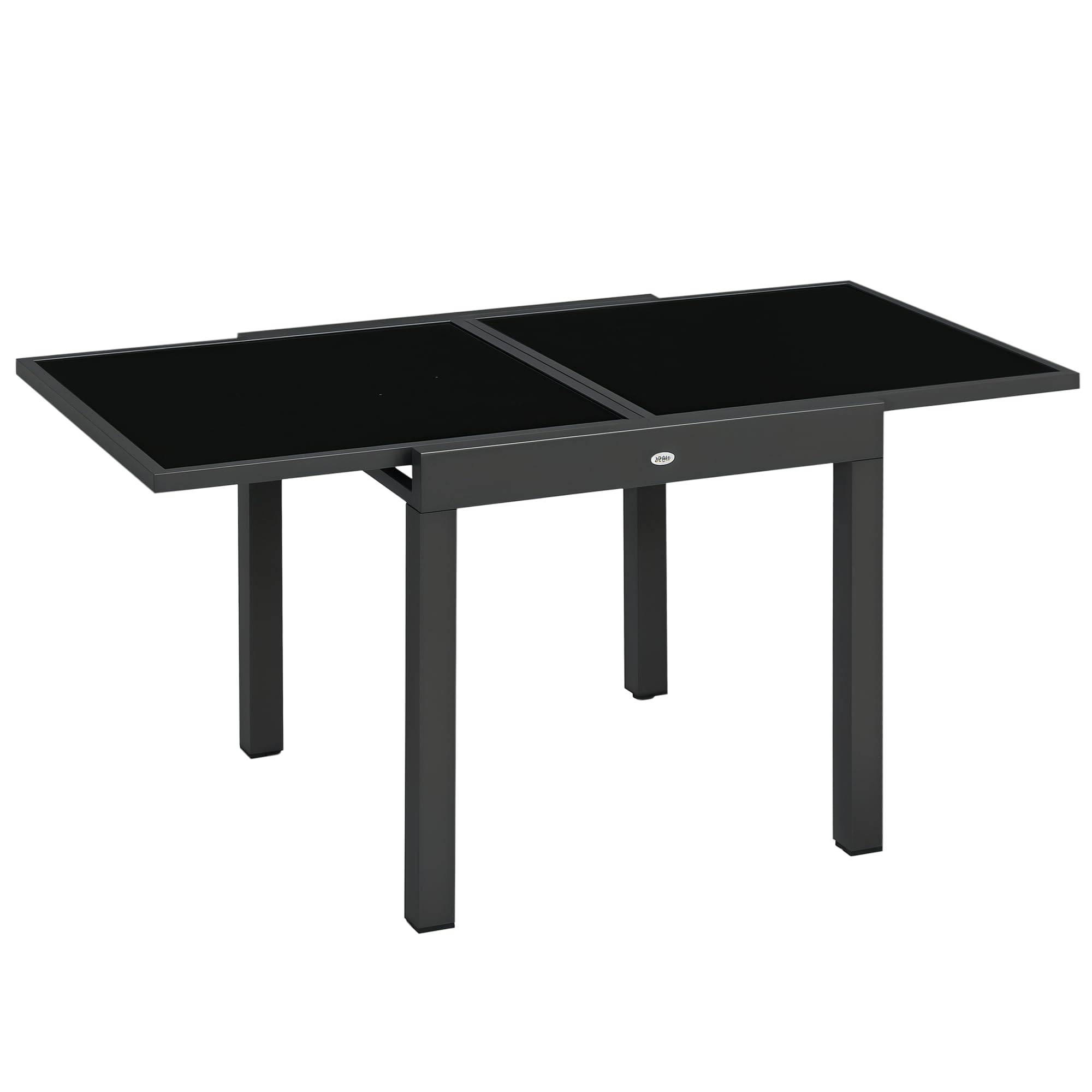 Outsunny Mesa de Jardín Extensible de Aluminio Mesa de Comedor Rectangular con Encimera de Vidrio Templado para 4-6 Personas Carga 50 kg para Terraza 80-160x80x75 cm Negro