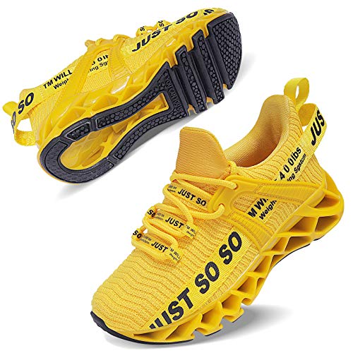 COKAFIL Little Kids/Big Kids Boys Girls Running Shoes Walking Sports Sneakers, Yellow, 4 Y/35 EU