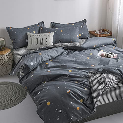 Erosebridal DCS229YPP31-TWIN Galaxy Series Bedding Set, Geometry Grid Decor Duvet Cover, Twin Size For Boys Teens Kids Bedroom Decor Comforter Cover Set Starry Sky Planet Lattice Pattern Soft Microfiber Reversible Quilt Set thumb #2