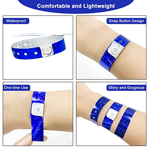 Ouchan Holographic Plastic Party Wristbands Blue - 500 Pack Vinyl Wristbands for Events Club Music Meeting - Thumbnail 2