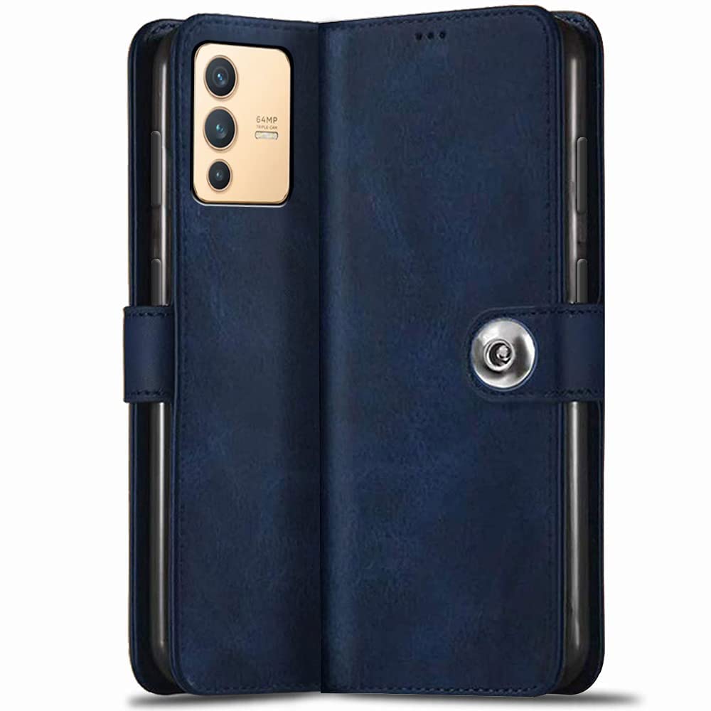 TheGiftKart Genuine Leather Finish Vivo V23 5G Flip Back Cover Case | Inbuilt Pockets & Stand | Wallet Style | Designer Button Magnet Flip Cover Back Case for Vivo V23 5G (Blue) (B09QL43CG1) Amazon Price History, Amazon Price Tracker