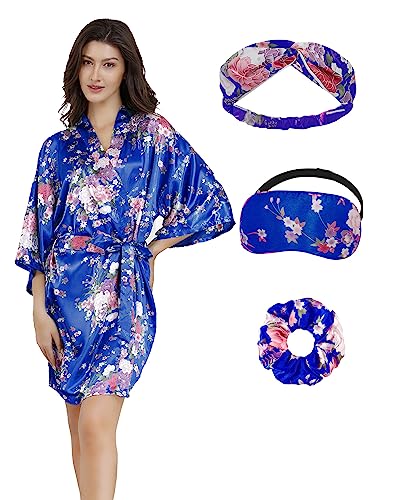 Image of EPLAZA Womens Floral Satin Robe Bride Bridesmaid Robes Wedding Kimono
