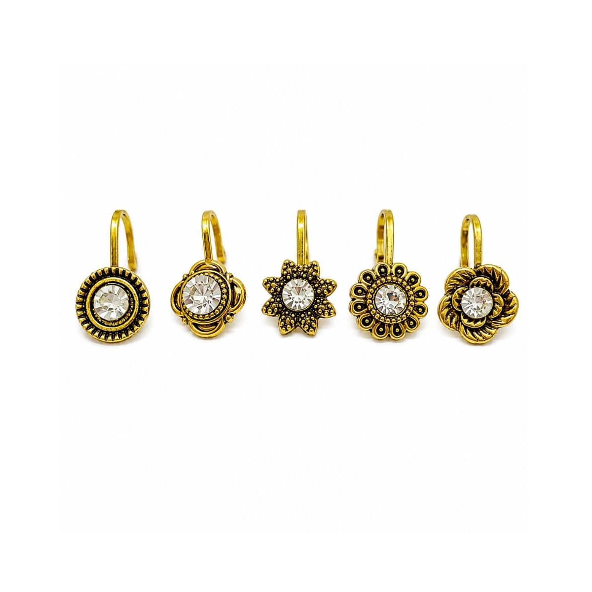 accessher Women’s Gold-Toned Floral Clip-On Nose Ring Set | Crystal Studded Non-Pierced Adjustable Nose Pins | Traditional Ethnic Nath Jewellery | Pack of 5-picture-24