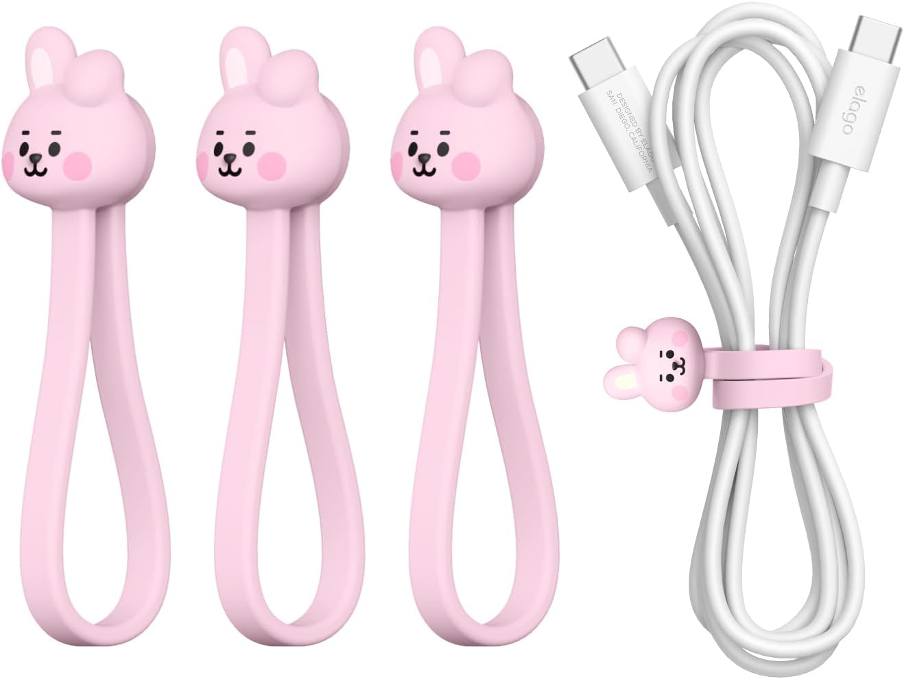 elago | BT21 Magnetic Cable Ties, Premium Silicone Cord Organizer, Reusable Magnetic Cable Organizer [Official Merchandise] (COOKY)