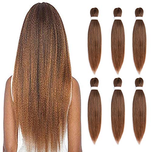 Pre-stretched Braiding Hair Extension Ombre Natural Black Brown Professional Crochet Braiding Hair 6 Packs 18 Inch Hot Water Setting Perm Yaki Synthetic Hair for Twist Braids(18inch,6pcs, T30)