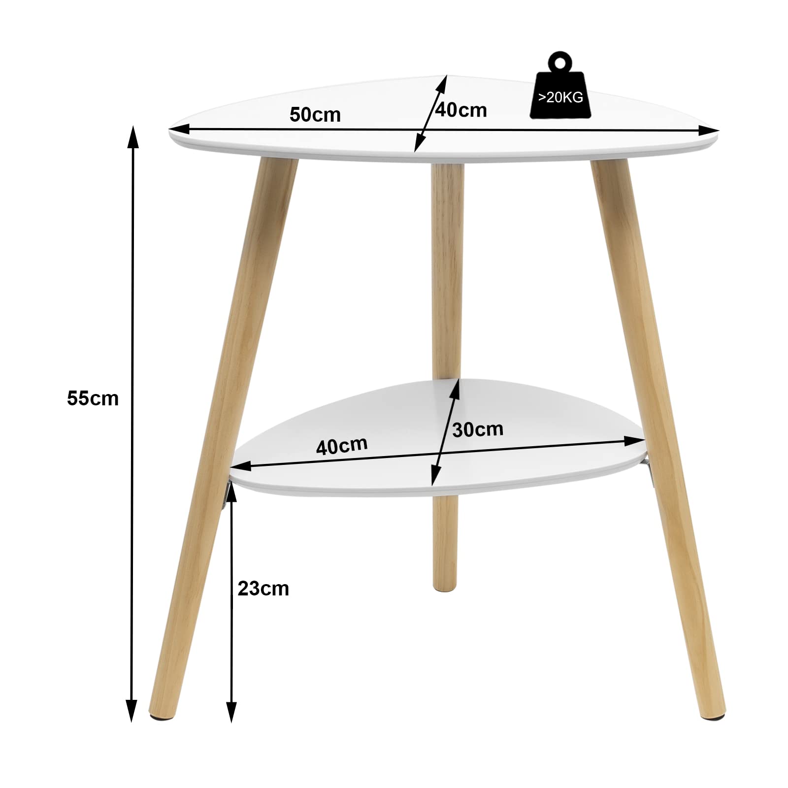 EUGAD Moderne tafel – 2 planken, houten poten, MDF woonkamer en nachtkastje, 50 x 55 x 40 cm, grijs