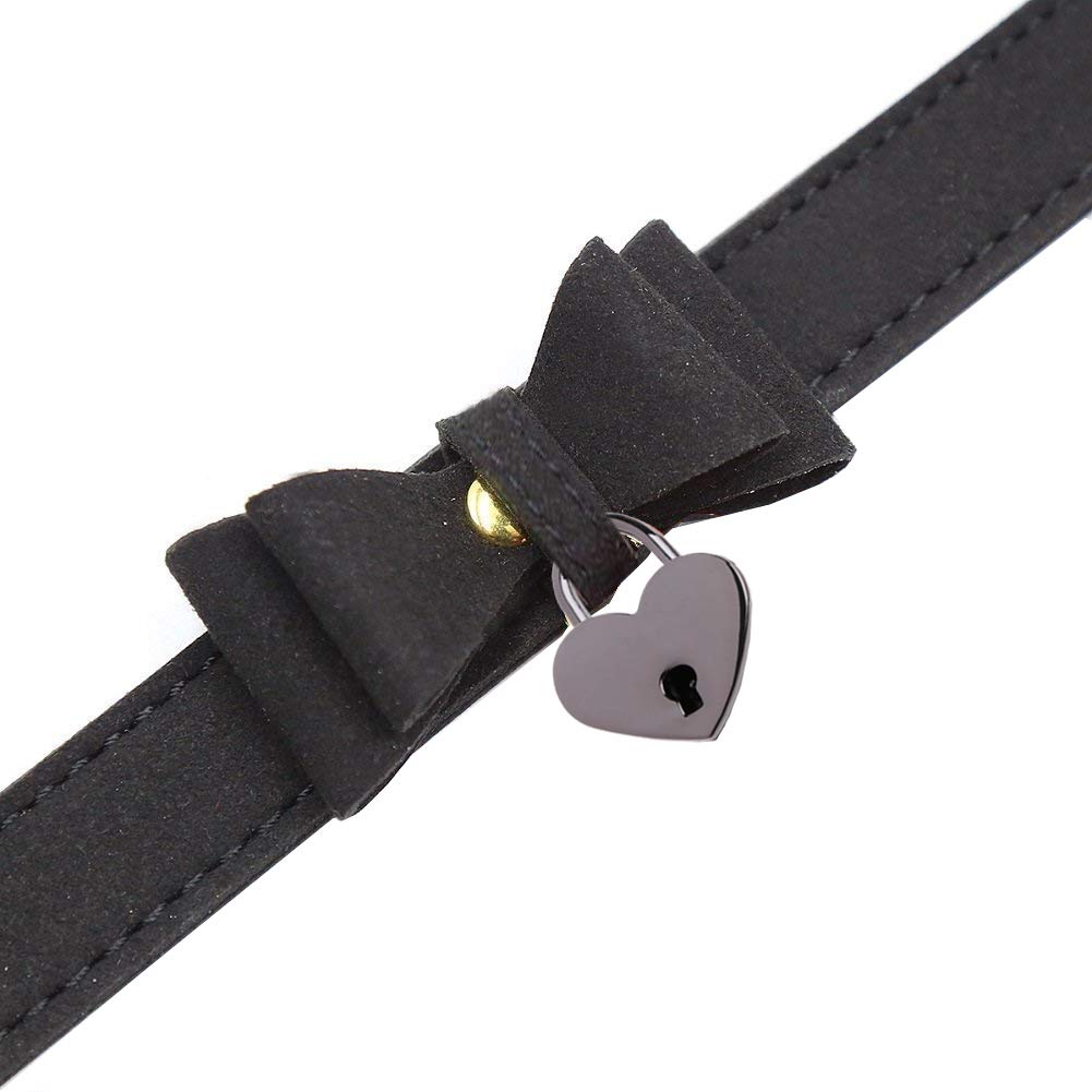 LEWECEEO Women Heart Lock Collar Necklace Choker with Bell Bow Cosplay Necklace