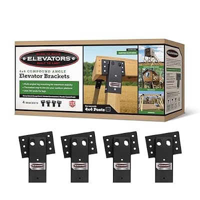 4x4 Elevator Brackets for Deer Blinds, Playhouses, Swing Sets, Tree Houses. Made in The USA with Premium Construction Grade Steel. (1 Set of 4) (E1088), Black