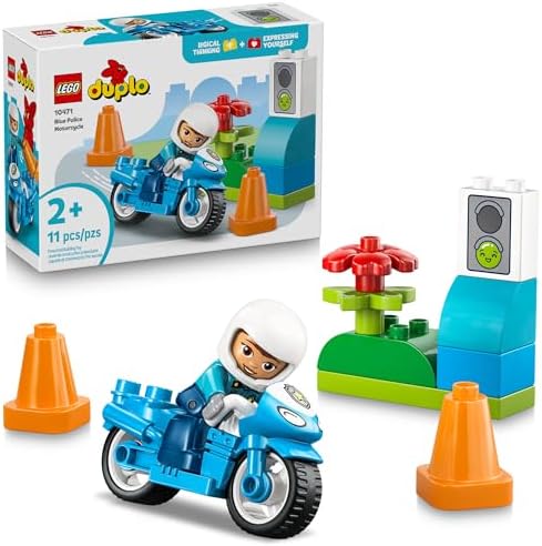 LEGO DUPLO Town Blue Police Motorcycle Building Toy for Toddlers - Pretend Play Set & Learning Toy for Boys & Girls, Ages 2+ - Building Blocks for Motor Skills Practice - Gift for Birthdays - 10471