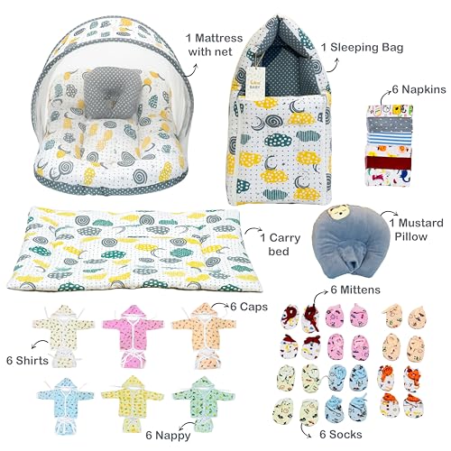 Image of Infantbond Baby Semiwinter and Monsoon Use Hospital Essential Combo for New Born | Gift Pack | Baby Products | Maternity Essentials | Bedding Set (66 Items)(0-6 Months) (66 in 1 GREYSPRIAL)