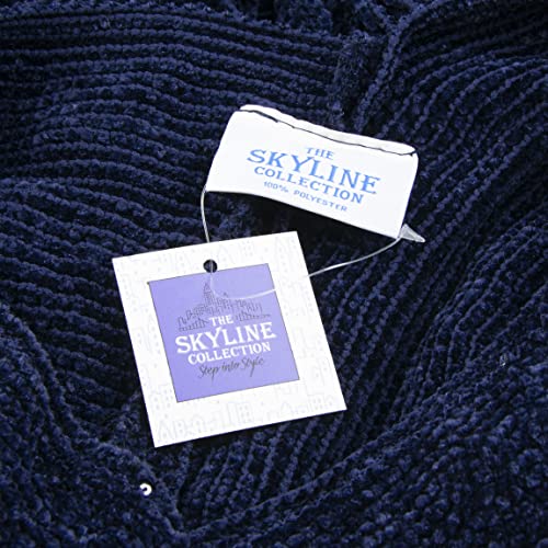 Women's Knitted Chenille Poncho in Navy, One Size Blue3